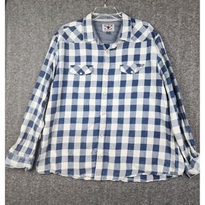 Flag & Anthem Desert‎ Son Western Shirt Mens XXL Blue Buffalo Check Pearl Snap